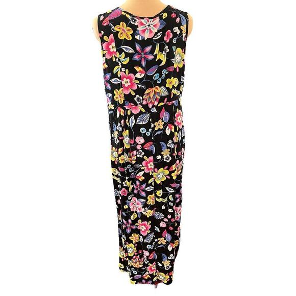 Dressing Clio SZ L Vintage 90s Sleeveless Pleated Dark Floral Rayon Maxi Dress - Picture 2 of 9